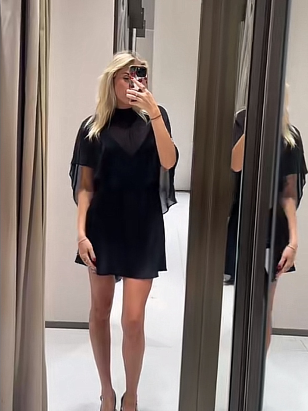 Zara Black Mini Dress with Flutter Sleeves